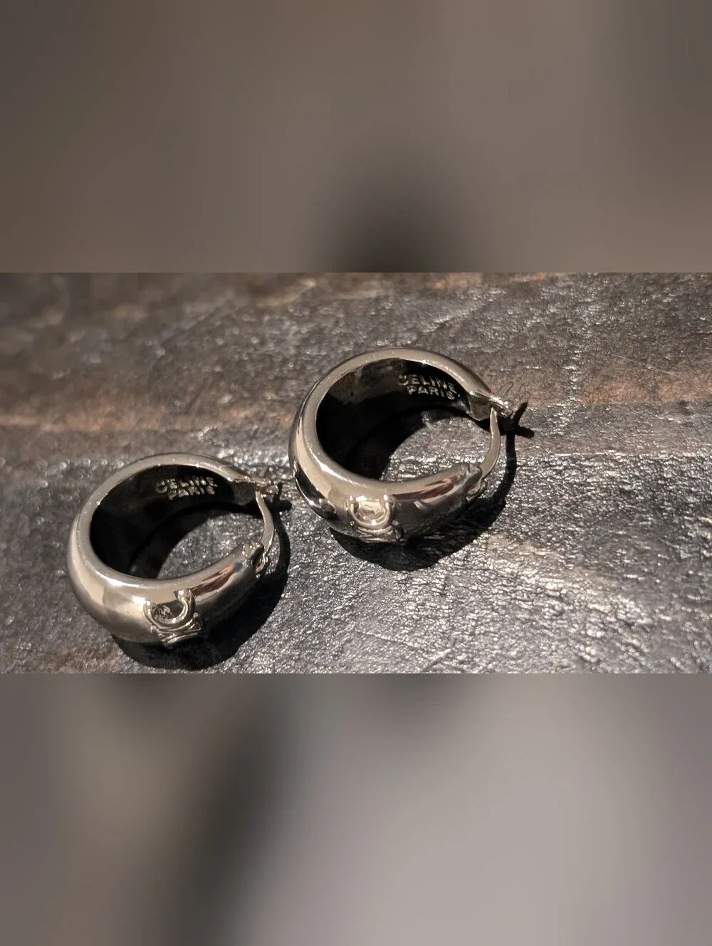 Style CELINE Paris Silver-Tone  Hoop Earrings Nwot